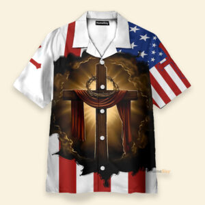 Christian Warrior US Flag Hawaiian Shirt - Child of God Man of Faith Warrior of Christ