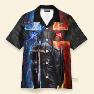 Warrior of Christ Hawaiian Shirt in Blue N Red: Child of God Man of Faith