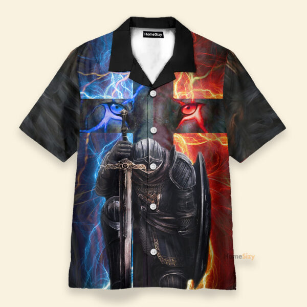 Warrior of Christ Hawaiian Shirt in Blue N Red: Child of God Man of Faith