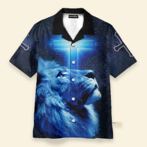Child of God Hawaiian Shirt: Faithful Warrior in Blue - Jesus Christ Design