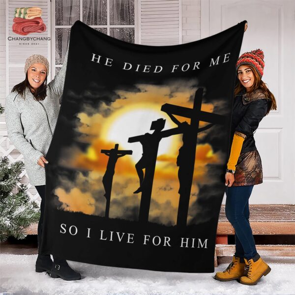 Jesus Died For Me Fleece Blanket – Premium Sherpa Quilt with Christian Bible Verse