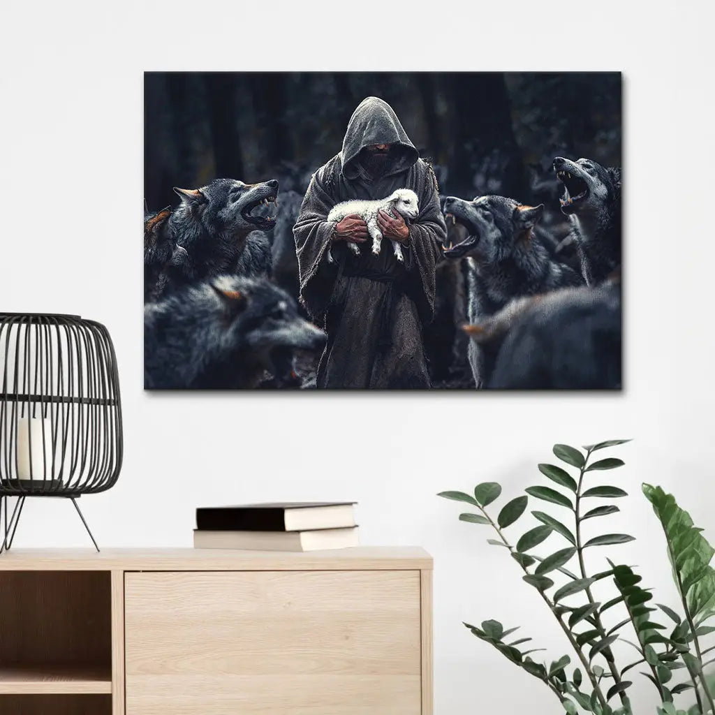 Jesus The Shepherd Protects The Lamb From The Wolves Canvas Print Jesus The Shepherd Protects The Lamb From The Wolves Canvas Print