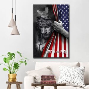 Patriotic Christian Wall Art: Faith Over Fear Jesus Christ American Flag Canvas Print
