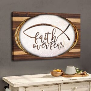 Christian Wall Art: Faith Over Fear Jesus Fish Wall Art Canvas Print