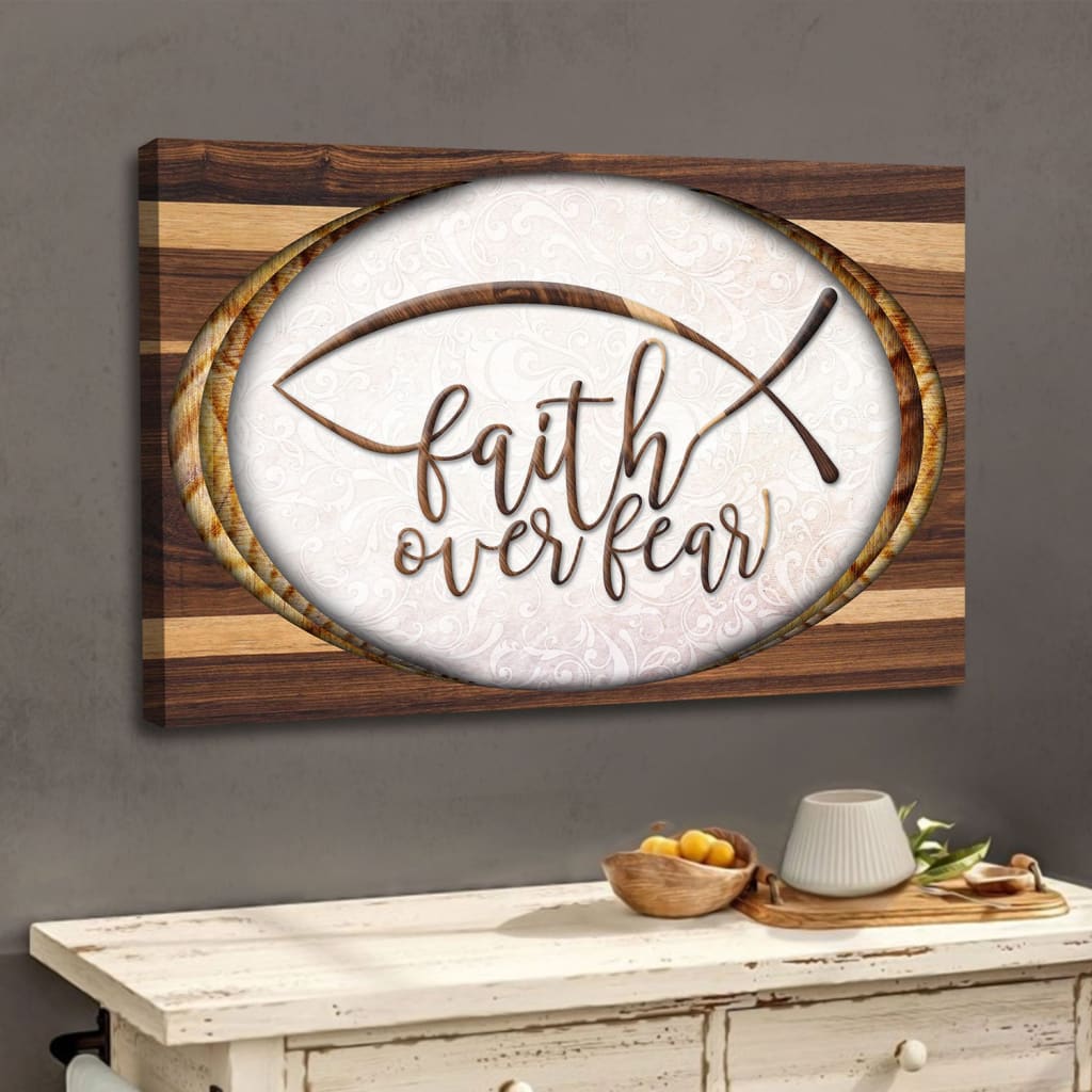 Christian Wall Art: Faith Over Fear Jesus Fish Wall Art Canvas Print Christian Wall Art: Faith Over Fear Jesus Fish Wall Art Canvas Print