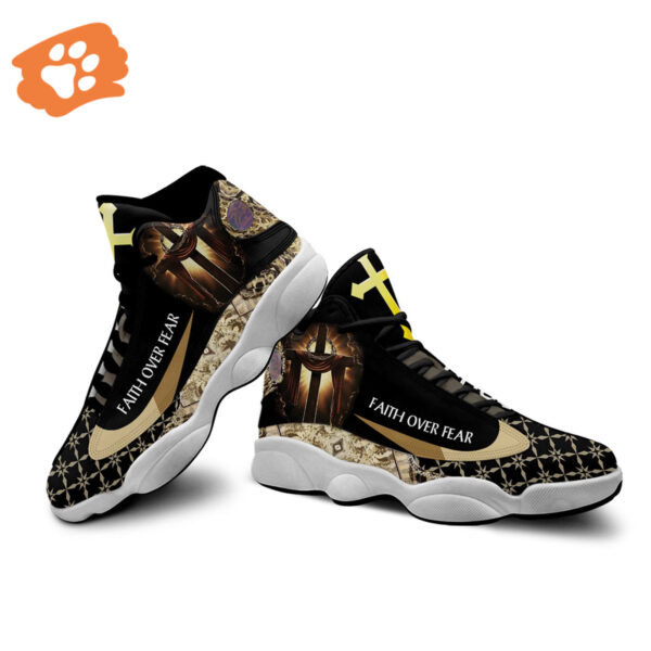 Faith Over Fear Jesus Basketball Shoes Thick Soles Cross Art Perfect Gift for Christian Lovers – Unisex Christian Shoes