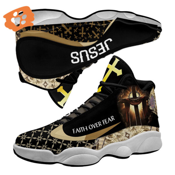 Faith Over Fear Jesus Basketball Shoes Thick Soles Cross Art Perfect Gift for Christian Lovers – Unisex Christian Shoes
