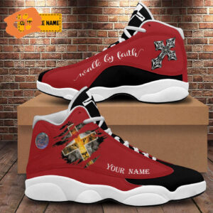 Walk By Faith Lion Of Judah Basketball Shoes - Red Design Thick Soles Christian Gifts