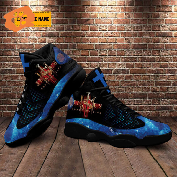 Personalized Jesus Saved My Life Basketball Shoes – Blue Design Thick Soles – Perfect Gift for Christian Jesus Lovers