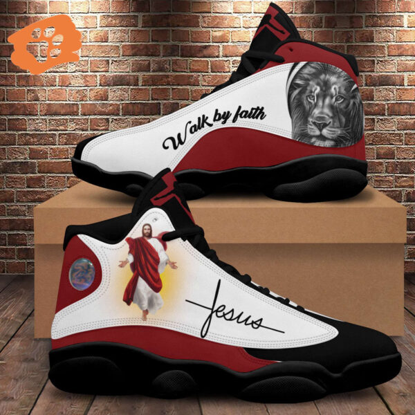 Walk By Faith Jesus & Lion Art Basketball Shoes Thick Soles Unisex Christian Gifts
