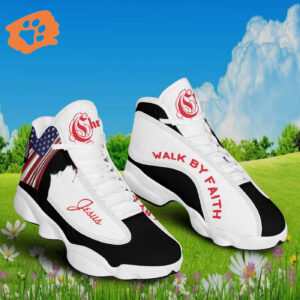 Faith-Inspired Jesus Basketball Shoes with Thick Soles American Flag Art Perfect Gift for Christian Basketball Fans