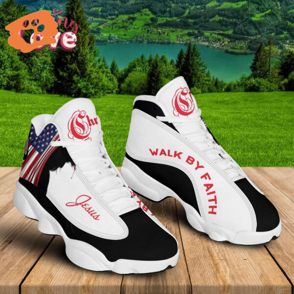 Faith-Inspired Jesus Basketball Shoes with Thick Soles American Flag Art Perfect Gift for Christian Basketball Fans