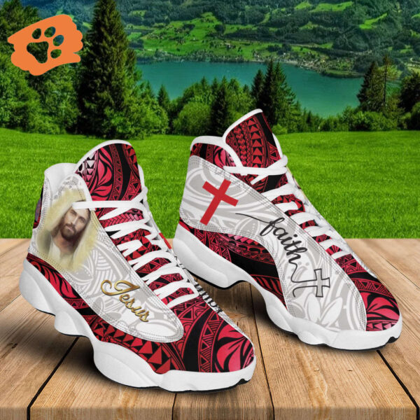 Jesus Faith Portrait Art Basketball Shoes With Thick Soles – Red Pattern Christian Unisex Gifts