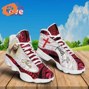 Jesus Faith Portrait Art Basketball Shoes With Thick Soles - Red Pattern Christian Unisex Gifts 1