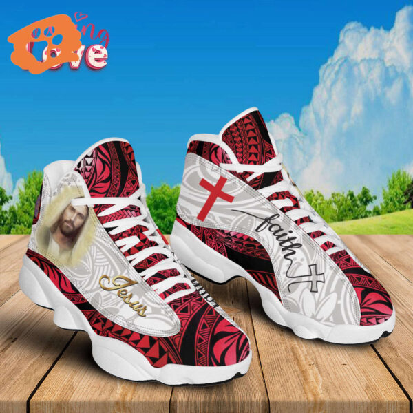 Jesus Faith Portrait Art Basketball Shoes With Thick Soles – Red Pattern Christian Unisex Gifts