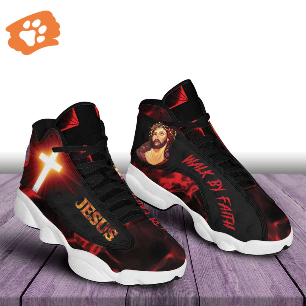 Walk By Faith Jesus Art Basketball Shoes with Thick Soles – Perfect Gift for Christian Lovers Walk By Faith Jesus Art Basketball Shoes with Thick Soles – Perfect Gift for Christian Lovers