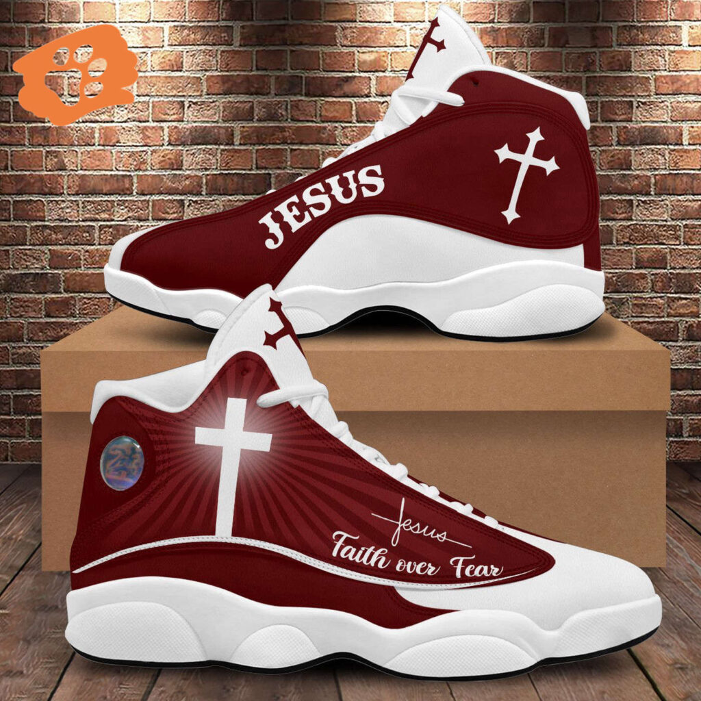 Faith Over Fear Jesus Basketball Shoes Red Design Thick Soles Perfect Gift for Christian Basketball Fans – Unisex Christian Shoes Faith Over Fear Jesus Basketball Shoes Red Design Thick Soles Perfect Gift for Christian Basketball Fans – Unisex Christian Shoes