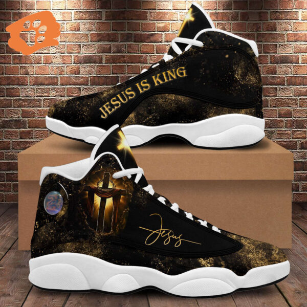 Jesus Is King Cross Art Print Basketball Shoes – Unisex Christian Gift with Thick Soles