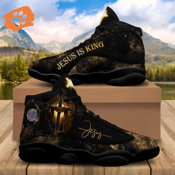 Jesus Is King Cross Art Print Basketball Shoes – Unisex Christian Gift with Thick Soles