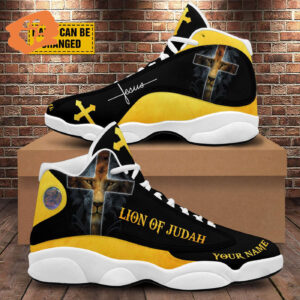 Lion of Judah Custom Jesus Basketball Shoes Thick Soles Gift for Jesus Lovers Lion & Cross Unisex Personalize Your Name