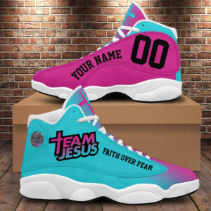 Personalized Jesus Basketball Shoes For Men, Faith Over Fear, Sports Sneaker Christian Cross, Gift For Dad