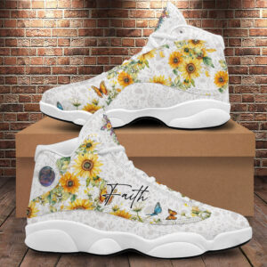 Jesus Faith Basketball Shoes, Sunflower Butterfly Running Shoes, Religious Christian Gifts For Mom