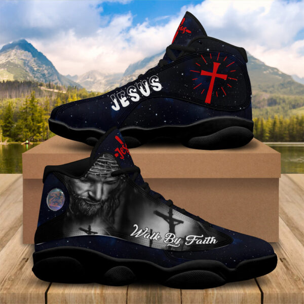 Jesus Basketball Shoes For Men, Walk By Faith Running Shoes, Jesus Christ Cross Sneaker Gift For Mom Dad