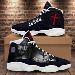 Jesus Basketball Shoes For Men, Walk By Faith Running Shoes, Jesus Christ Cross Sneaker Gift For Mom Dad
