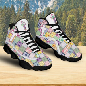 Jesus Quilting Basketball Shoes, Jesus Cross Running Footwear Unisex, Faith Over Fear, Quilting Christian Shoes