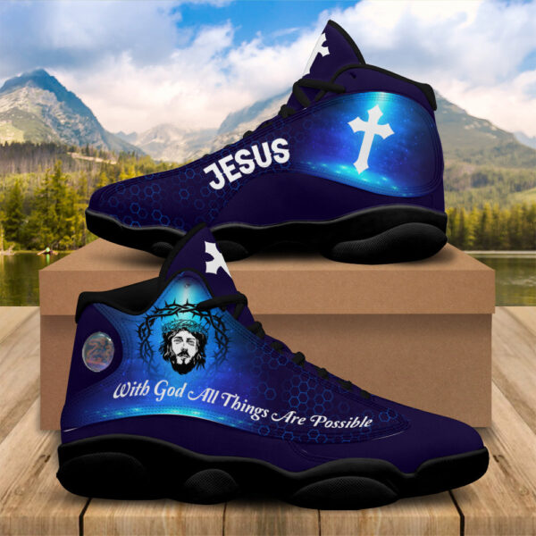 With God All Things Are Possible Basketball Shoes, Jesus Cross Running Footwear Unisex, Faith Gift Prayer