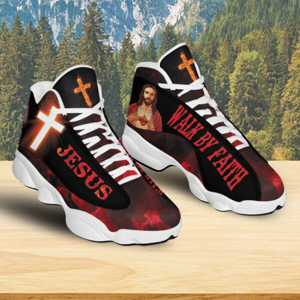 Teesdily Jesus Basketball Shoes, Walk By Faith, Christian Sneaker, Family Gift, God Running Shoes, Sacred Jesus Shoes