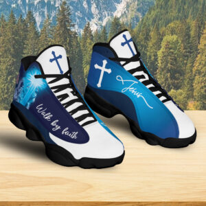 Jesus Walk By Faith Basketball Shoes, Jesus Cross Running Footwear Unisex, Faith Over Fear, Ornate Christian Shoes