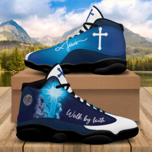 Jesus Walk By Faith Basketball Shoes, Jesus Cross Running Footwear Unisex, Faith Over Fear, Ornate Christian Shoes 1