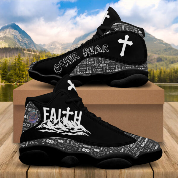 Jesus Christian Faith Over Fear Basketball Shoes, Christ Cross Footwear Unisex, Faith Religious Shoes Gift
