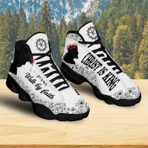 Teesdily Jesus Walk By Faith Basketball Shoes, Christ Is King Sneaker, Basketball Shoes For Jesus Lovers, Christian Footwear
