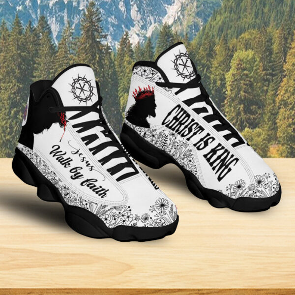 Teesdily Jesus Walk By Faith Basketball Shoes, Christ Is King Sneaker, Basketball Shoes For Jesus Lovers, Christian Footwear