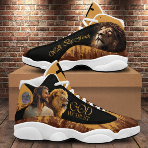 Jesus And Lion Walk By Faith Basketball Shoes, In God We Trust Running Shoes, Christian Cross Footwear