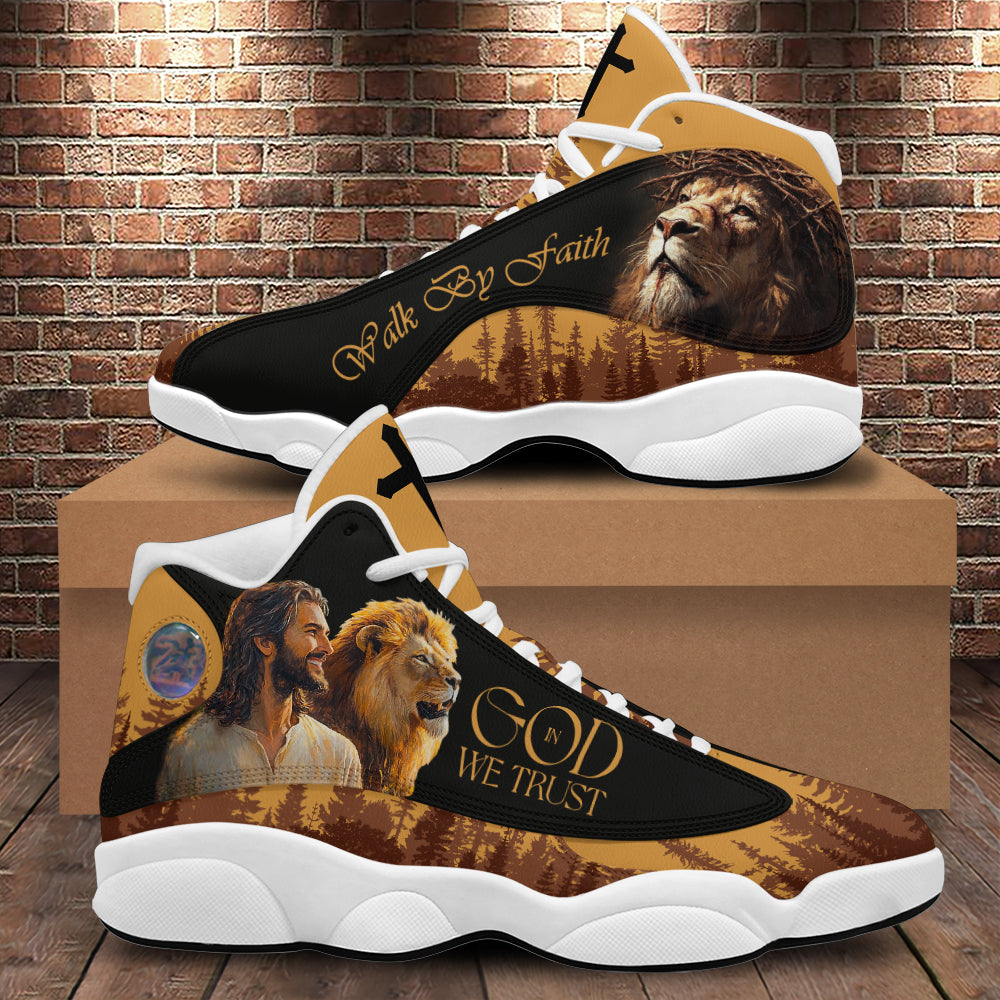 Jesus And Lion Walk By Faith Basketball Shoes, In God We Trust Running Shoes, Christian Cross Footwear Jesus And Lion Walk By Faith Basketball Shoes, In God We Trust Running Shoes, Christian Cross Footwear