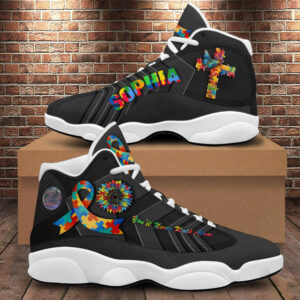 Personalized Jesus Cross Autism Awareness Basketball Shoes, You’ll Never Walk Alone, Christian Faith Running Shoes