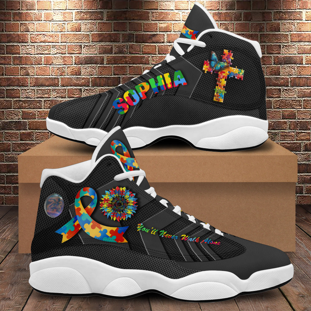 Personalized Jesus Cross Autism Awareness Basketball Shoes, You’ll Never Walk Alone, Christian Faith Running Shoes Personalized Jesus Cross Autism Awareness Basketball Shoes, You’ll Never Walk Alone, Christian Faith Running Shoes