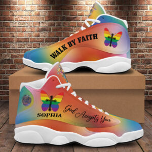 Personalized God Accept You Basketball Shoes, LGBT Walk By Faith Running Shoes, Jesus Cross Footwear Unisex Gift