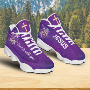Teesdily| Jesus Basketball Shoes, God Is With You, Jesus Christian Cross Shoes, Christian Unisex Sneaker, Religious Gift For Family