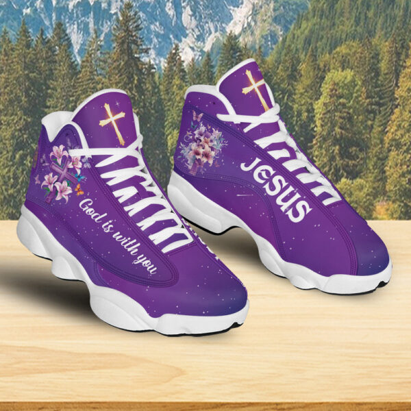 Teesdily| Jesus Basketball Shoes, God Is With You, Jesus Christian Cross Shoes, Christian Unisex Sneaker, Religious Gift For Family