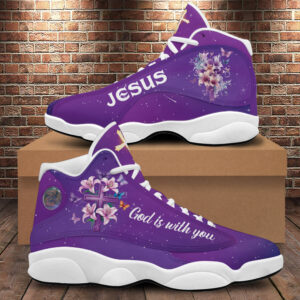 Teesdily| Jesus Basketball Shoes, God Is With You, Jesus Christian Cross Shoes, Christian Unisex Sneaker, Religious Gift For Family 3