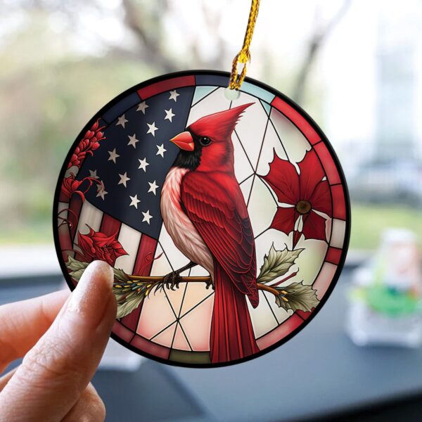 Cardinal Bird American Flag & Red Design Ornaments – Christmas Decoration & Religious Gifts