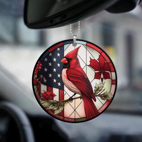 Cardinal Bird American Flag & Red Design Ornaments – Christmas Decoration & Religious Gifts