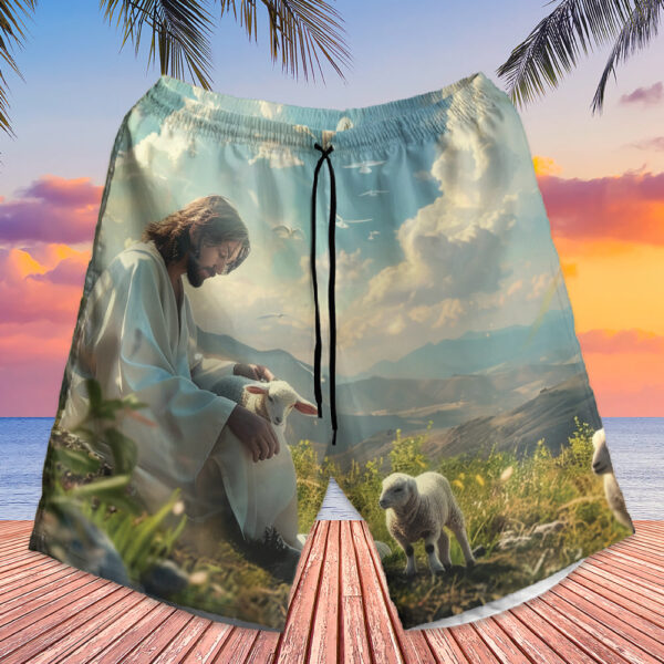 Jesus with Lambs Hawaiian Shirt – Christian Art Beach Aloha Men s Gift Set