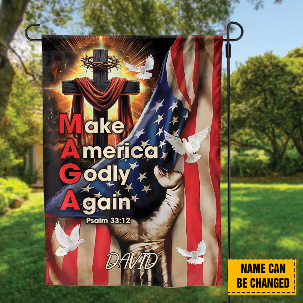 Personalized Cross American Flag for Independence Day: Make America Godly Again with God Garden Decor Personalized Cross American Flag for Independence Day: Make America Godly Again with God Garden Decor