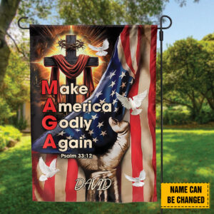 Personalized Cross American Flag for Independence Day: Make America Godly Again with God Garden Decor