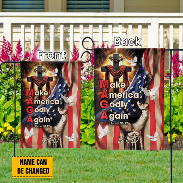 Personalized Cross American Flag for Independence Day: Make America Godly Again with God Garden Decor